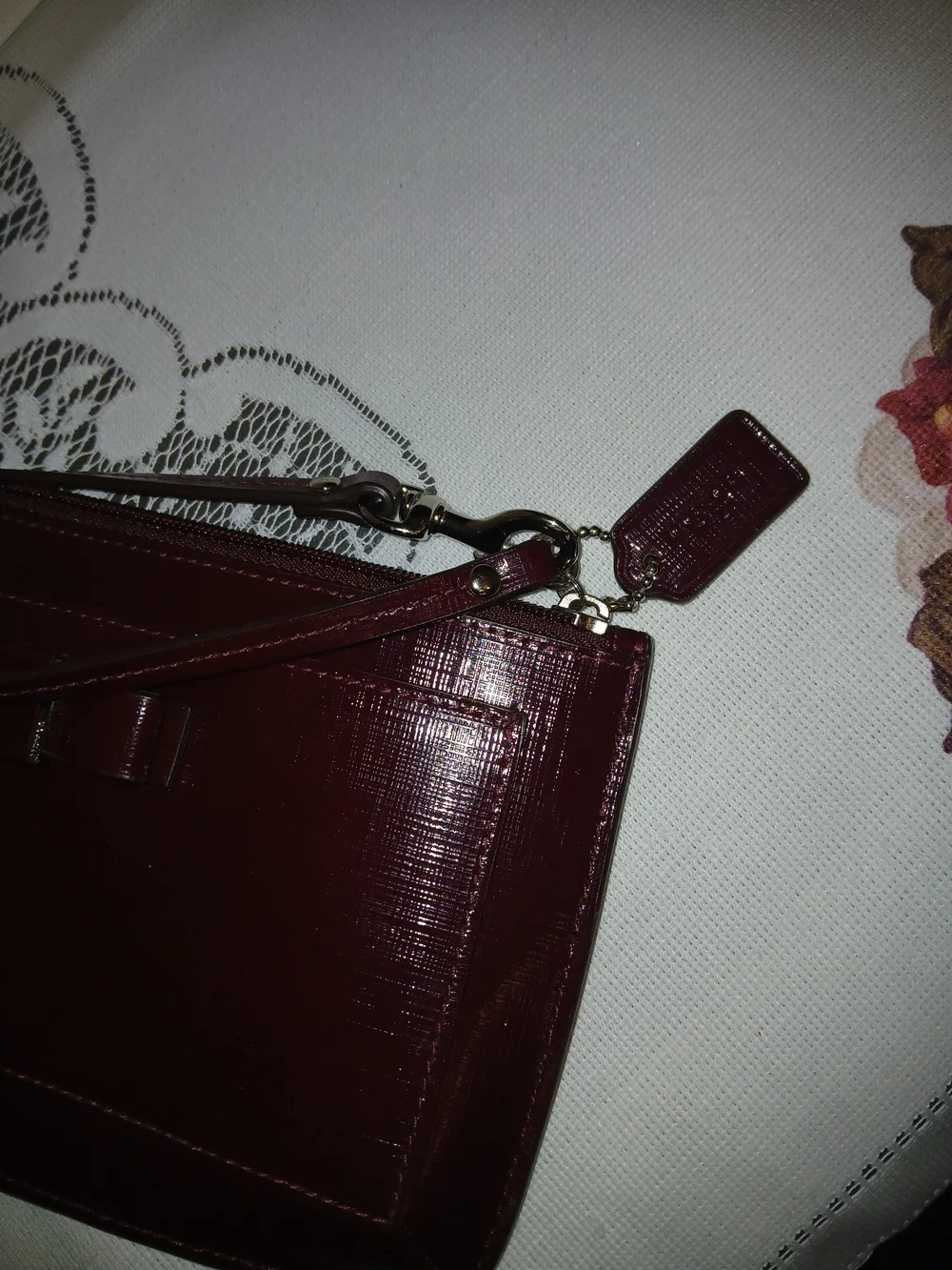 Coach Patent Wristlet Clutch in Burgundy